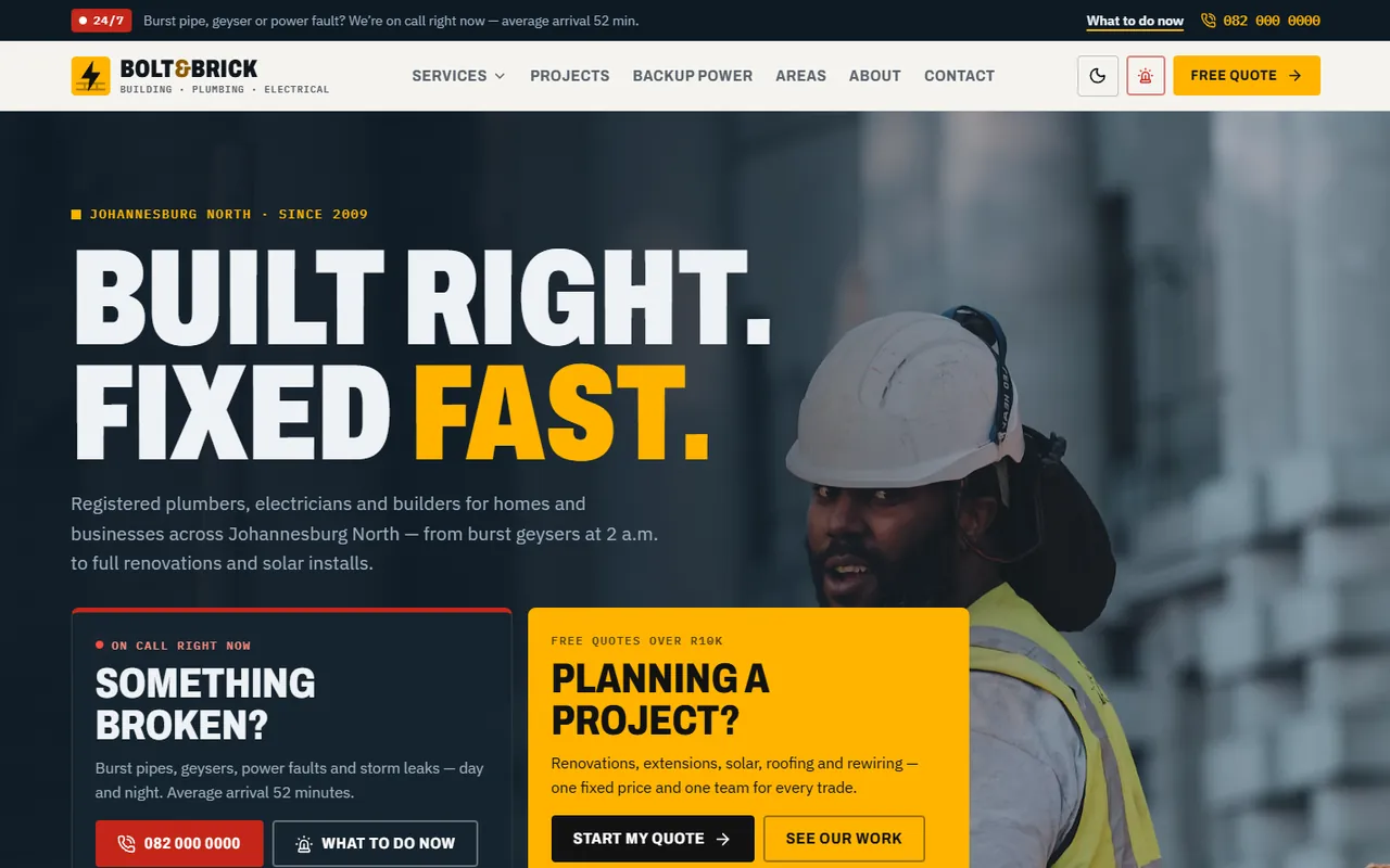 Bolt & Brick website, Home page