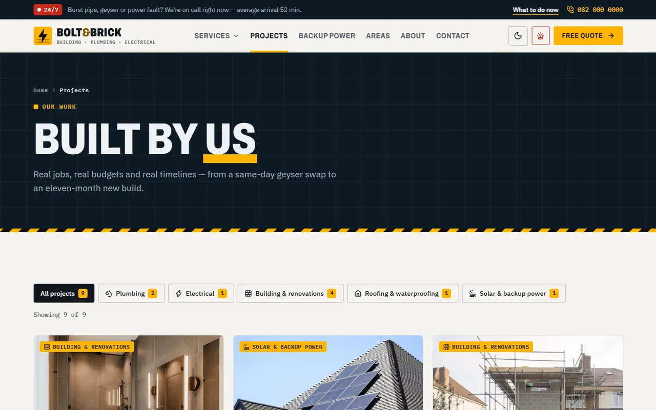 Bolt & Brick website, Projects page