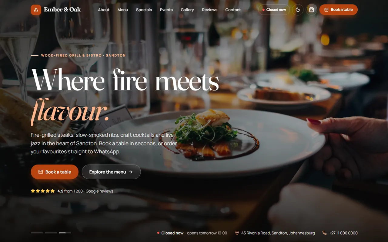 Ember & Oak website, Home page