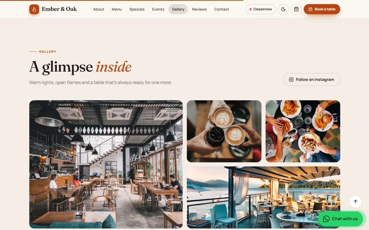 Ember & Oak website, Gallery page