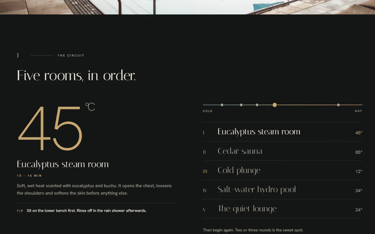 Moya Spa & Bathhouse website, Bathhouse page
