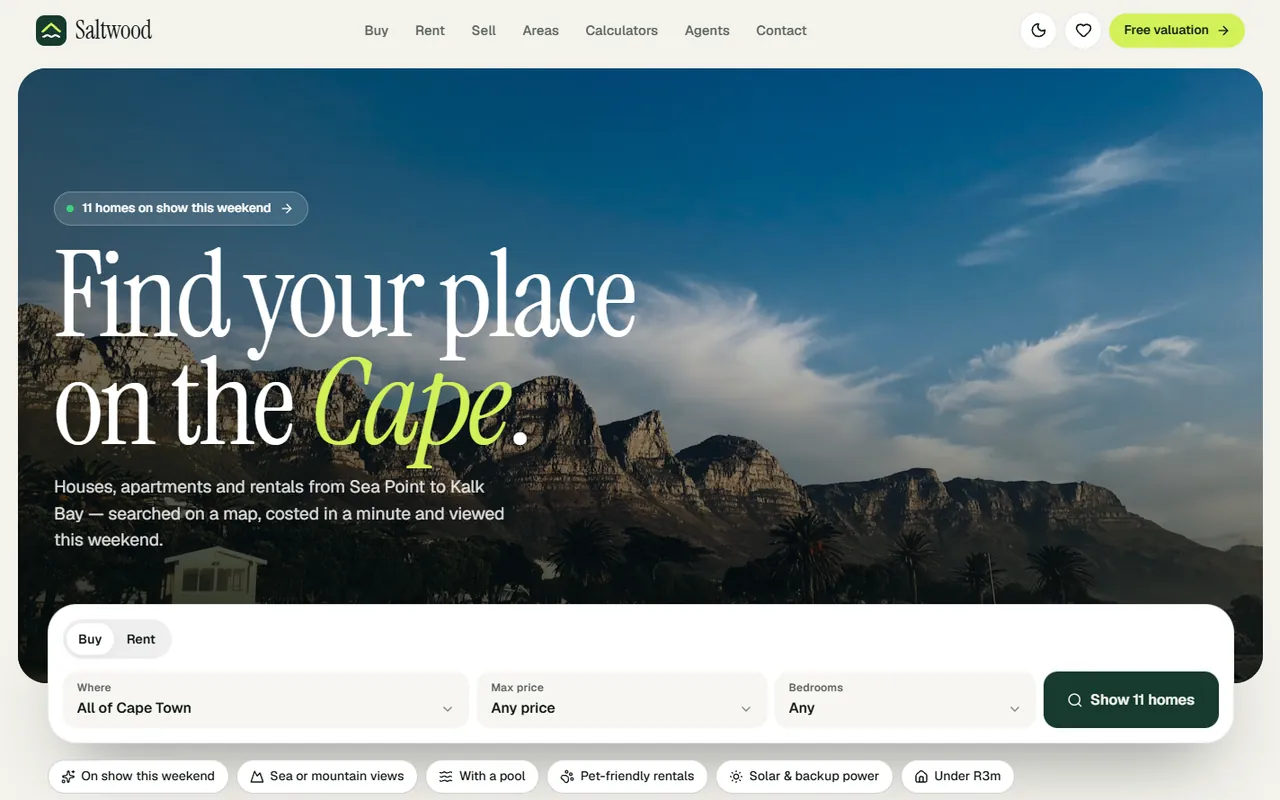 Saltwood Property Co. website, Home page