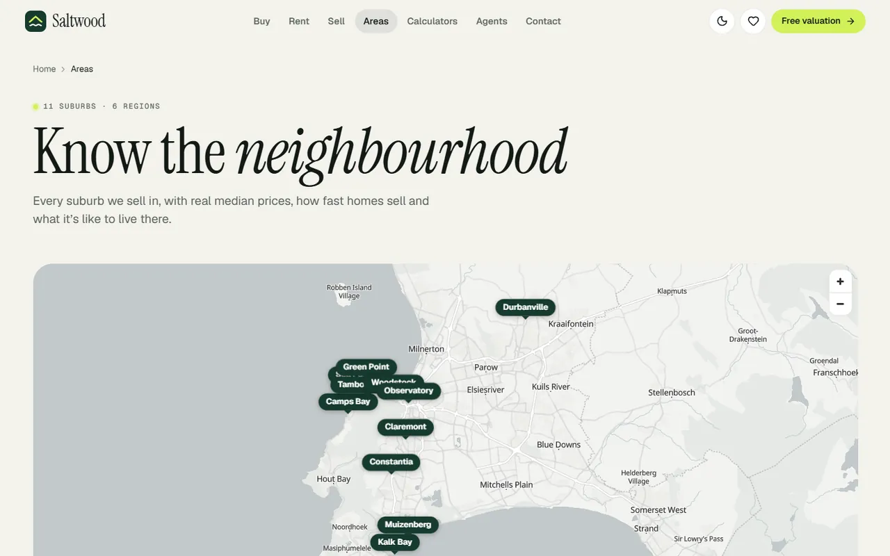 Saltwood Property Co. website, Areas page