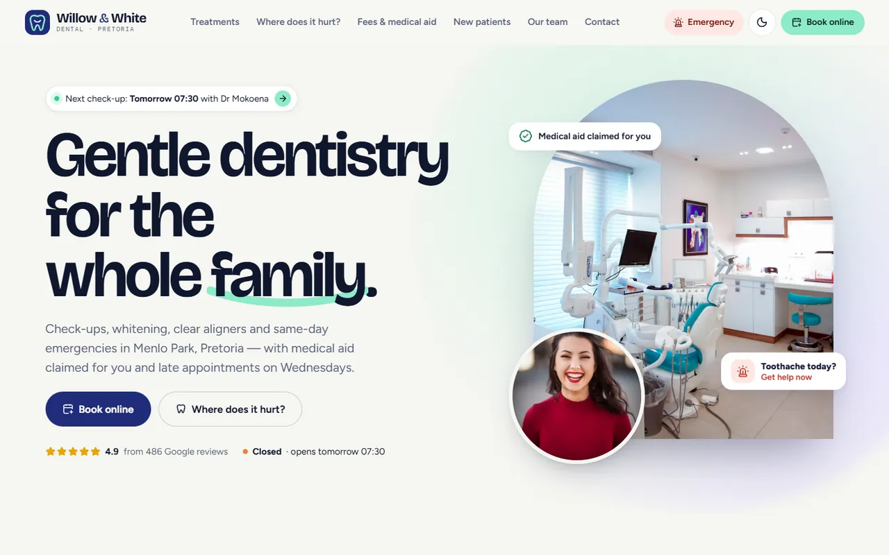 Willow & White Dental website, Home page